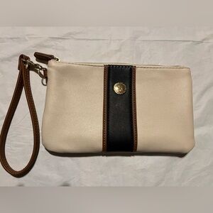 Stone and Co. Leather Wristlet- Tan and Black‎ with brown leather wrist strap